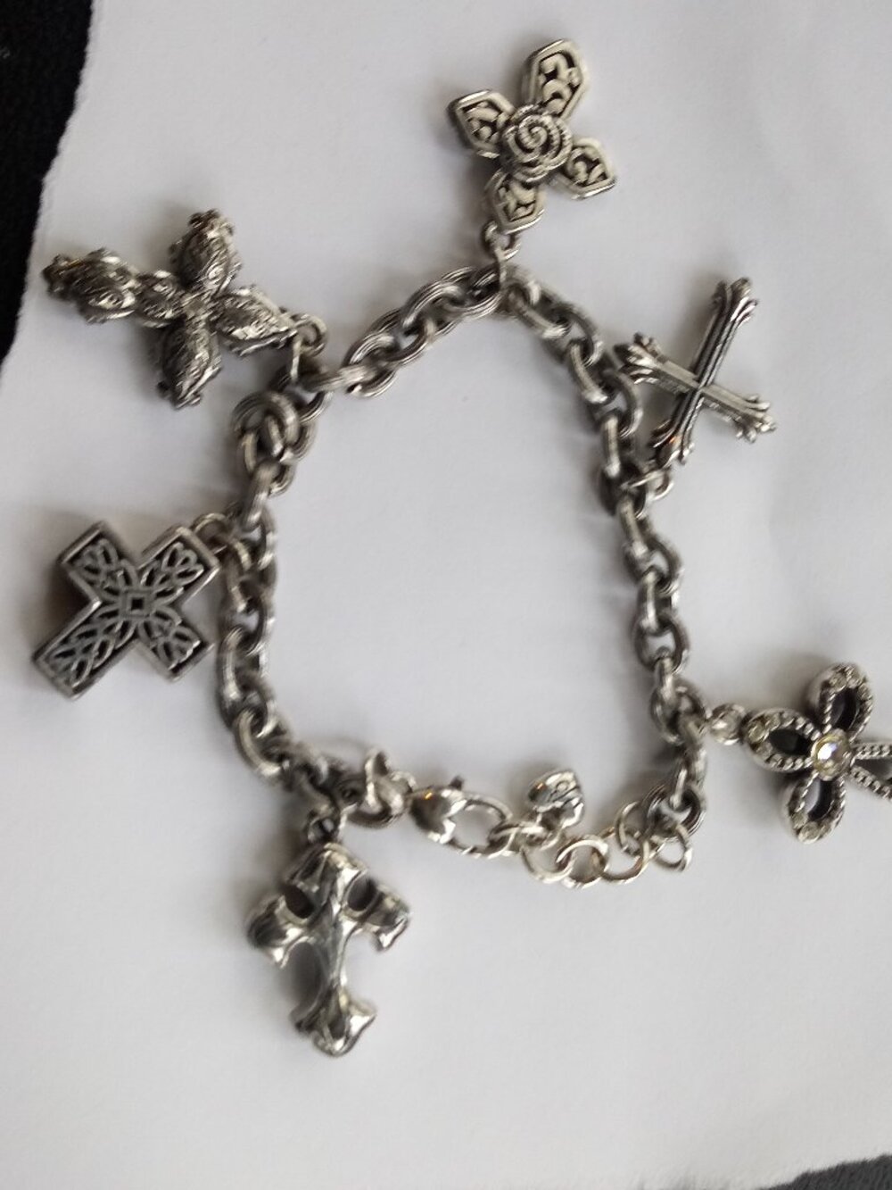 Vintage Brighton CROSS Charm Bracelet 8" adjusts to 7 1/2 Faithful